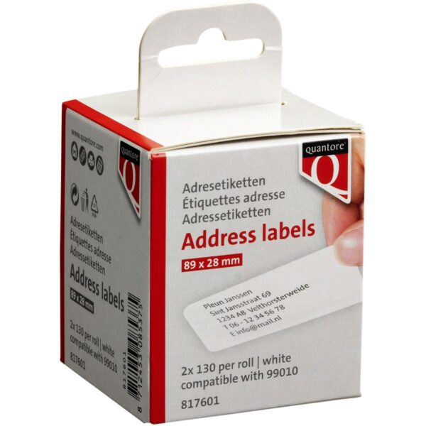 Labeletiket Quantore 99010 28x89mm adres wit 2 rollen
