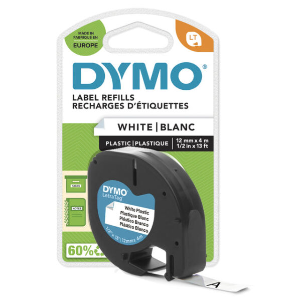 Labeltape dymo letratag plastic 12mm wit | 10 stuks