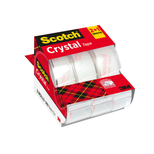 Plakband scotch crystal 600 19mmx7.5m tr 2+1 disp