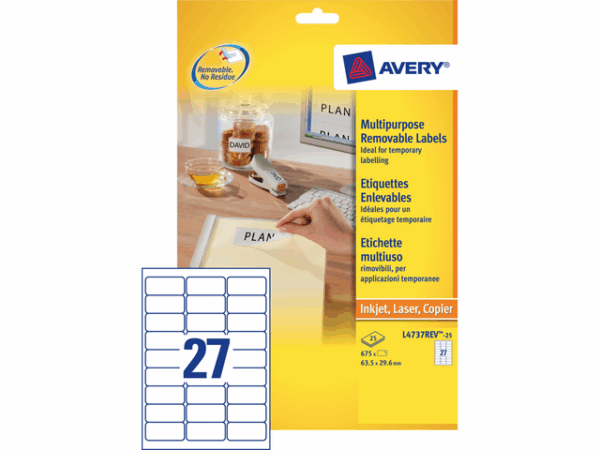 Etiket Avery L4737REV-25 63.5x29.6mm wit 675 etiketten