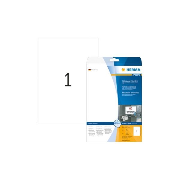 Etiket HERMA 10021 210x297mm A4 verwijderbaar wit 25 etiketten